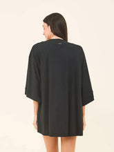 Laden Sie das Bild in den Galerie-Viewer, Model Back: Uv Line Robe De Plage Kimono Color Black Upf50+