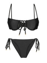 Laden Sie das Bild in den Galerie-Viewer, Product Front: Rio De Sol Ensemble Set Shimmer-Black Balconet-Tie Cheeky-Tie-Gold
