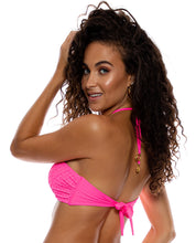Laden Sie das Bild in den Galerie-Viewer, Model Back: Luli Fama Haut Top Drawstring Diamond Girl Shocking Pink