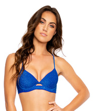 Laden Sie das Bild in den Galerie-Viewer, Model Front: Luli Fama Haut Top Peek A Boo Stardust Royal Blue