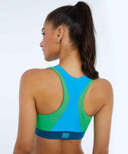 Laden Sie das Bild in den Galerie-Viewer, Model Back: Alto Giro Fitness Haut Top Blackout Decote Alto Recortes Azul Vivid
