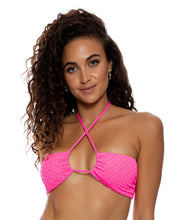 Laden Sie das Bild in den Galerie-Viewer, Model Front: Luli Fama Haut Top Drawstring Diamond Girl Shocking Pink

