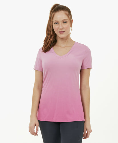 Model Front: Alto Giro Fitness Haut T-Shirt Skin Fit Degrade Rosa Mauve