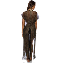 Laden Sie das Bild in den Galerie-Viewer, Gallery: Luli Fama Vêtement De Plage Long Caftan Siren Dream Black Gold
