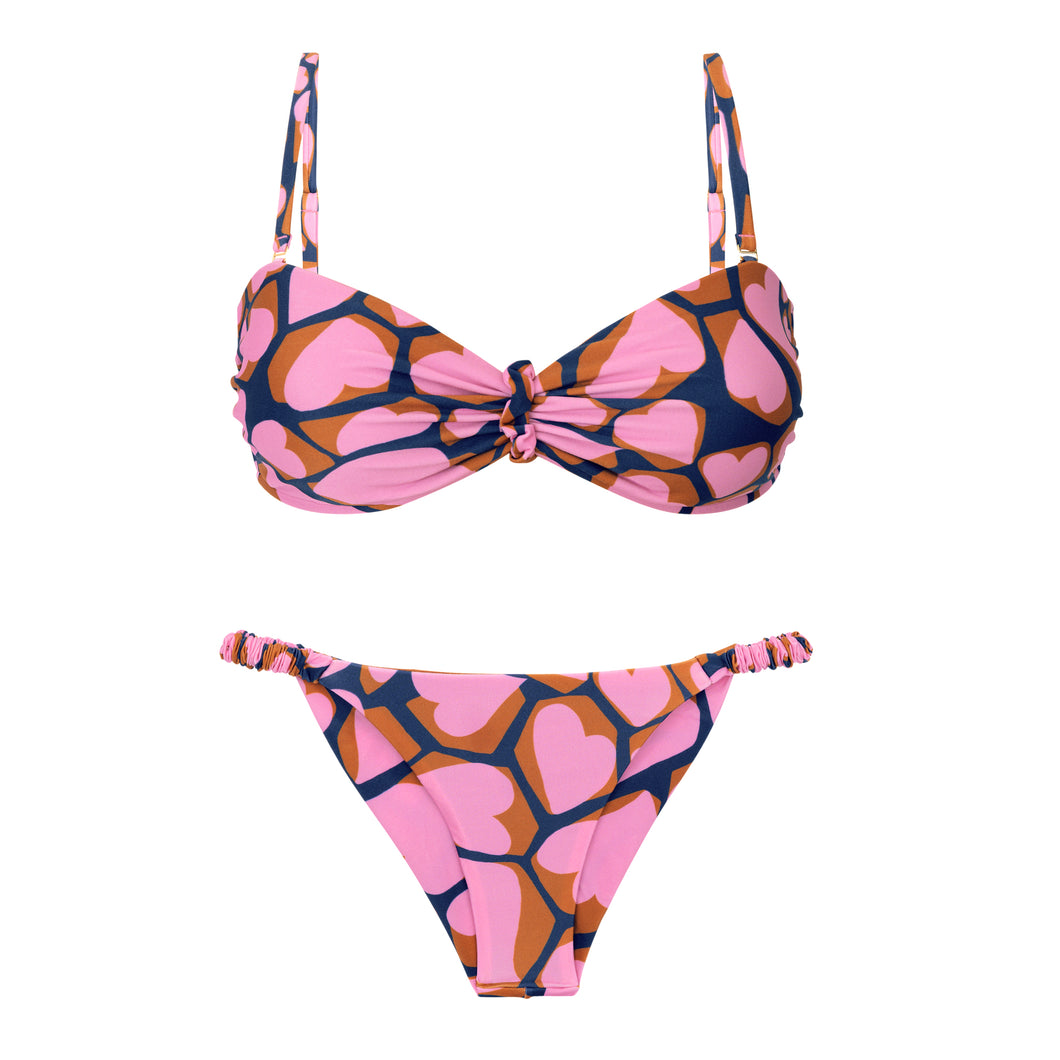 Product Front: Rio De Sol Ensemble Set Amore-Pink Bandeau-Crispy Cheeky-Crispy
