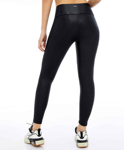 Couro Com Recorte Rebatidos Preto Leggings